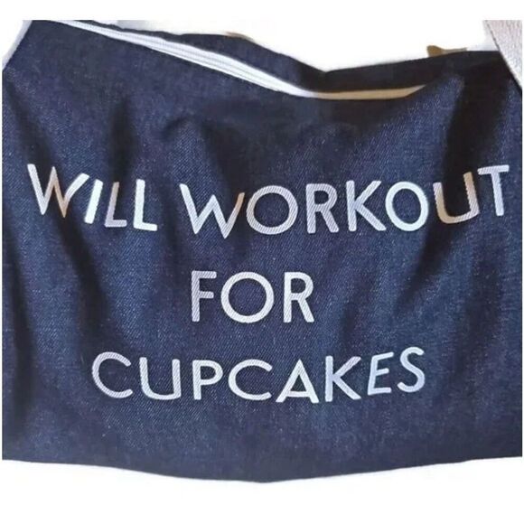 WILL WORKOUT FOR CUPCAKES Duffle Gym Bag DENIM Tote Bag Weekender Private Party - Picture 2 of 6